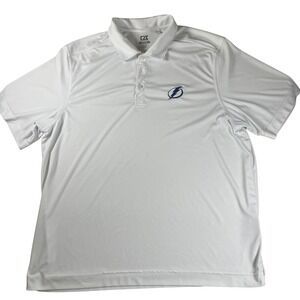 Tampa Bay Lightning Polo Shirt Mens XXL White‎ CB DryTec Cutter & Buck *See Pics